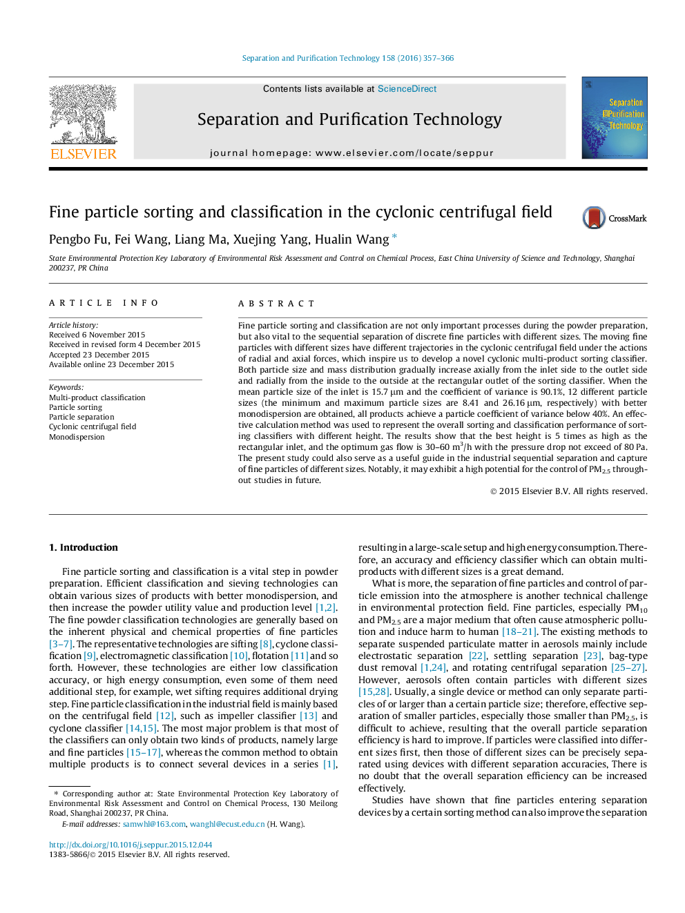 Fine particle sorting and classification in the cyclonic centrifugal field