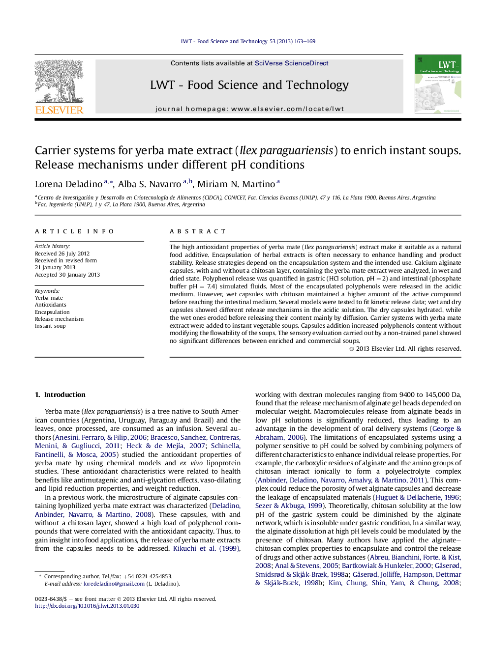 Carrier systems for yerba mate extract (Ilex paraguariensis) to enrich instant soups. Release mechanisms under different pH conditions