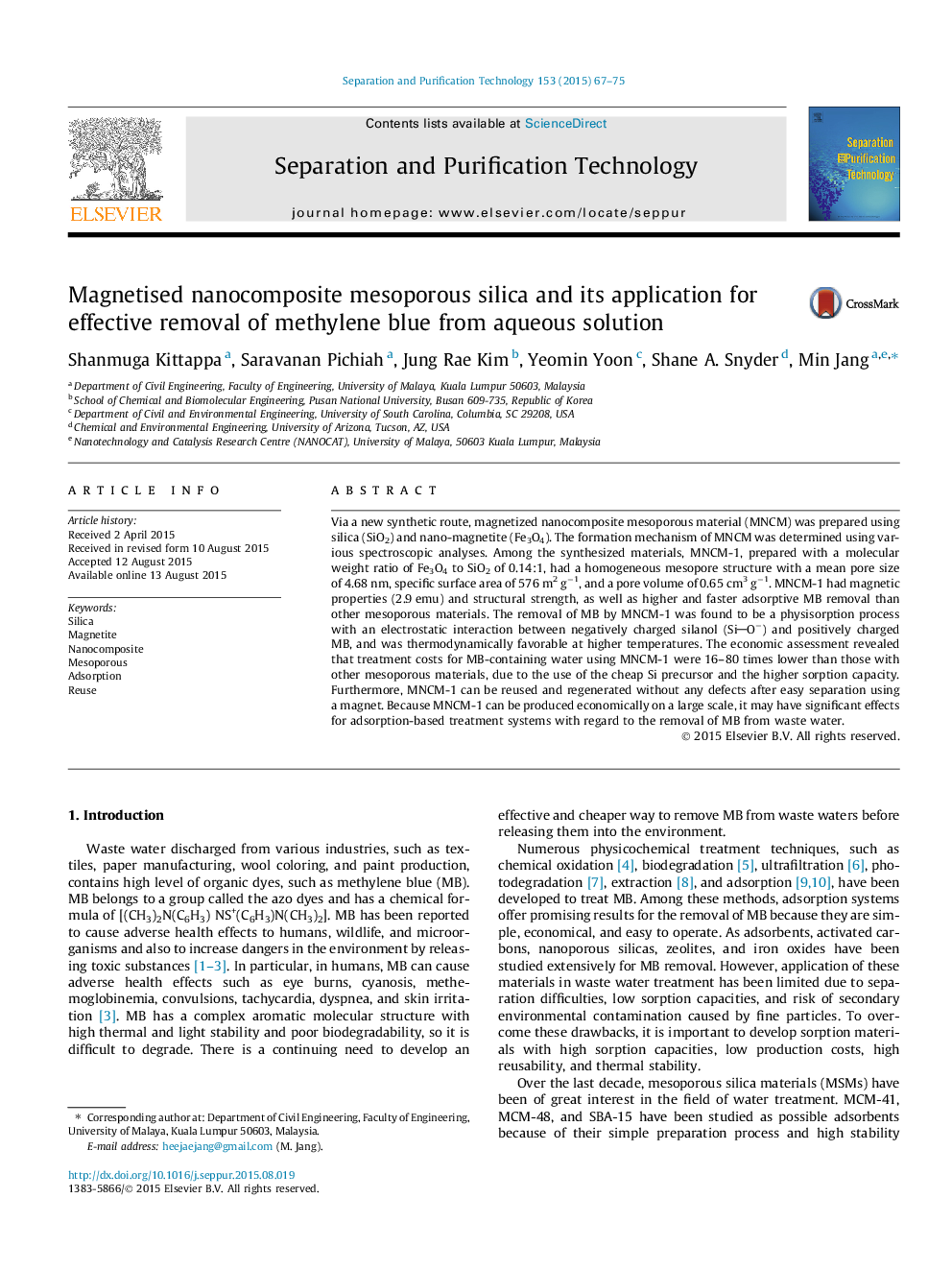 Magnetised nanocomposite mesoporous silica and its application for effective removal of methylene blue from aqueous solution