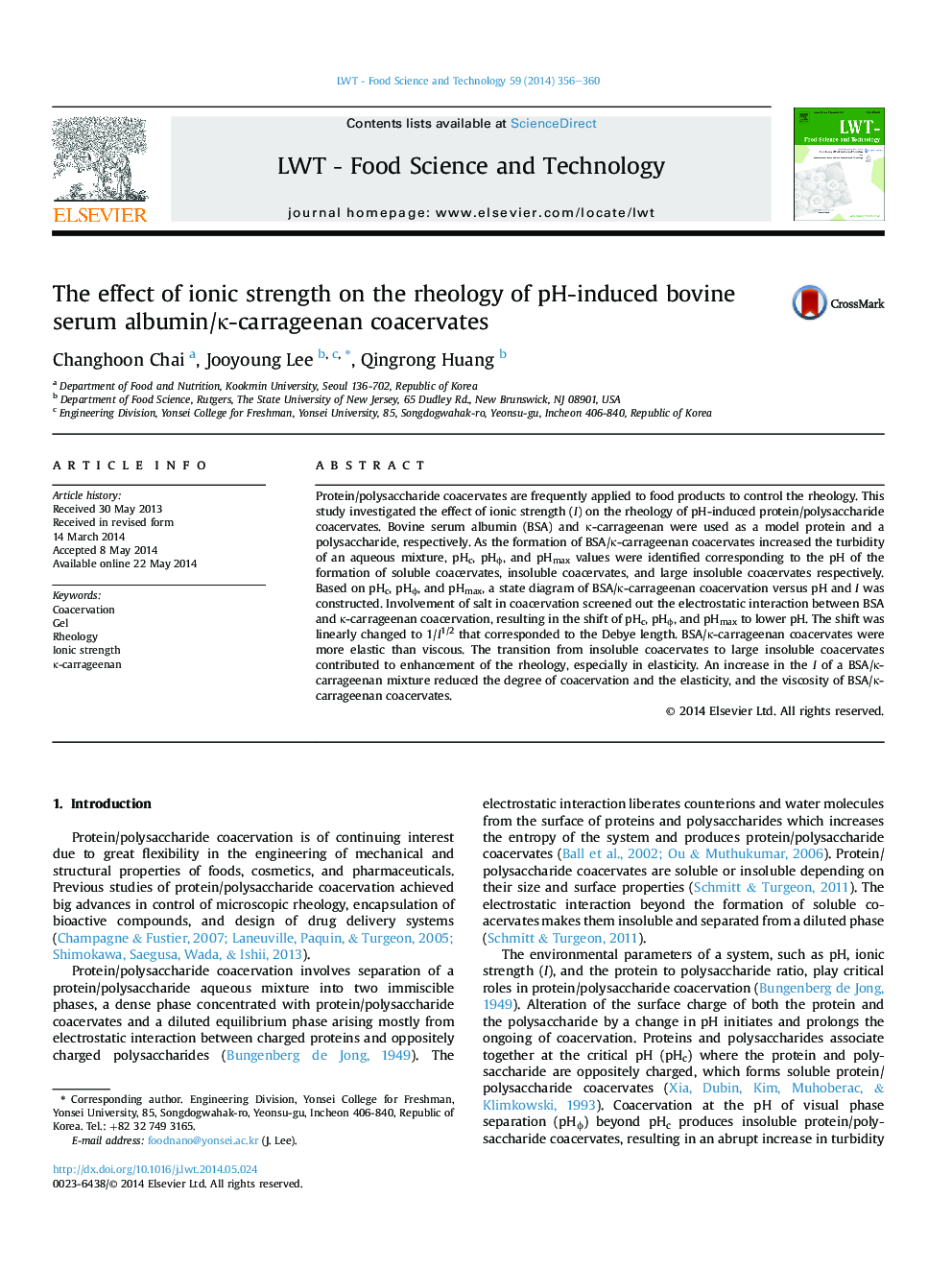 The effect of ionic strength on the rheology of pH-induced bovine serum albumin/Îº-carrageenan coacervates