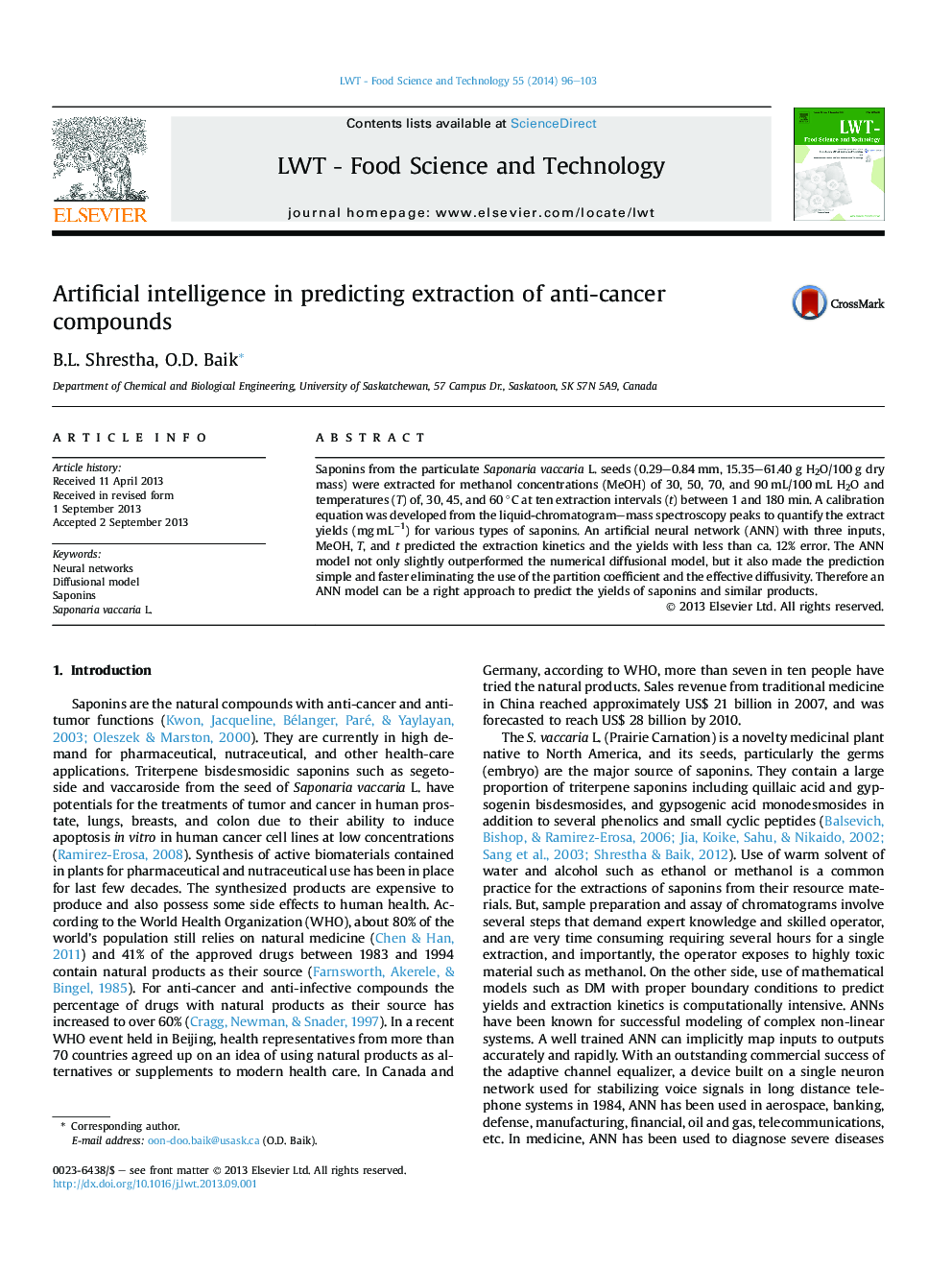 Artificial intelligence in predicting extraction of anti-cancer compounds