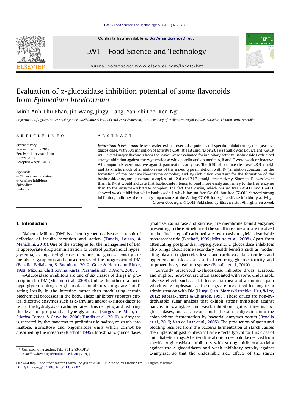 Evaluation of Î±-glucosidase inhibition potential of some flavonoids fromÂ Epimedium brevicornum