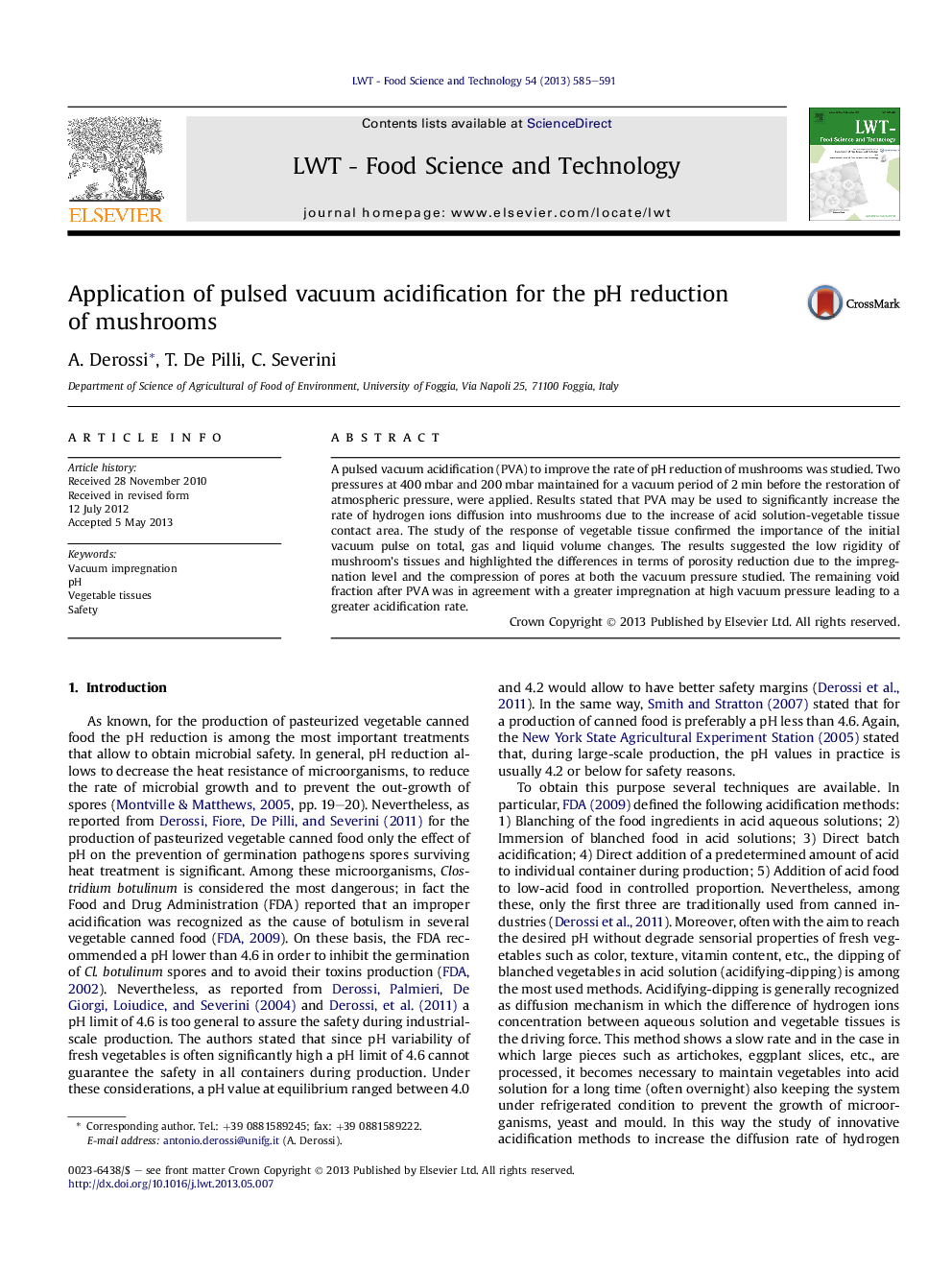 Application of pulsed vacuum acidification for the pH reduction ofÂ mushrooms