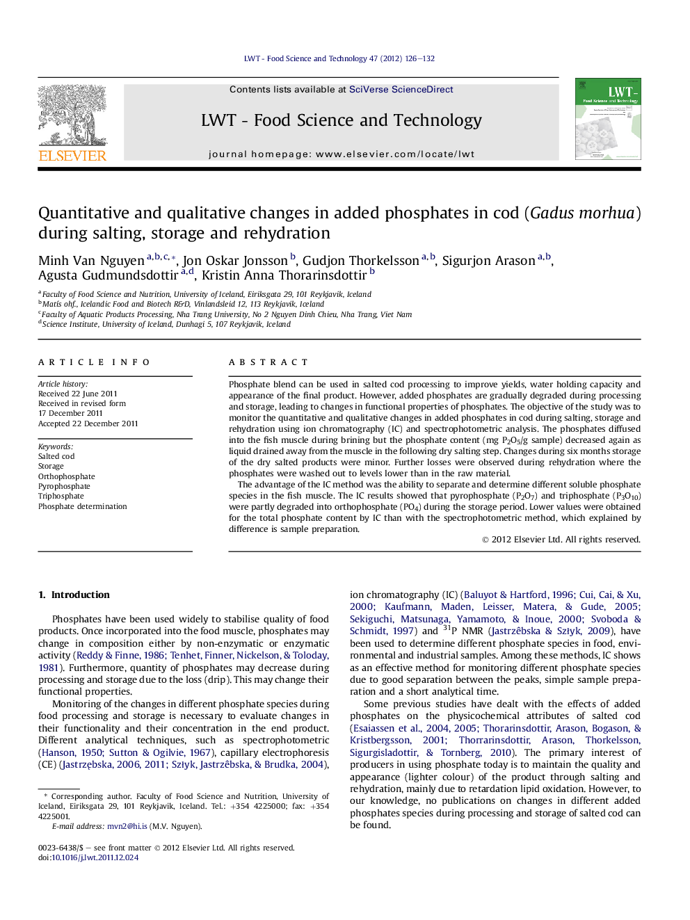 Quantitative and qualitative changes in added phosphates in cod (Gadus morhua) during salting, storage and rehydration