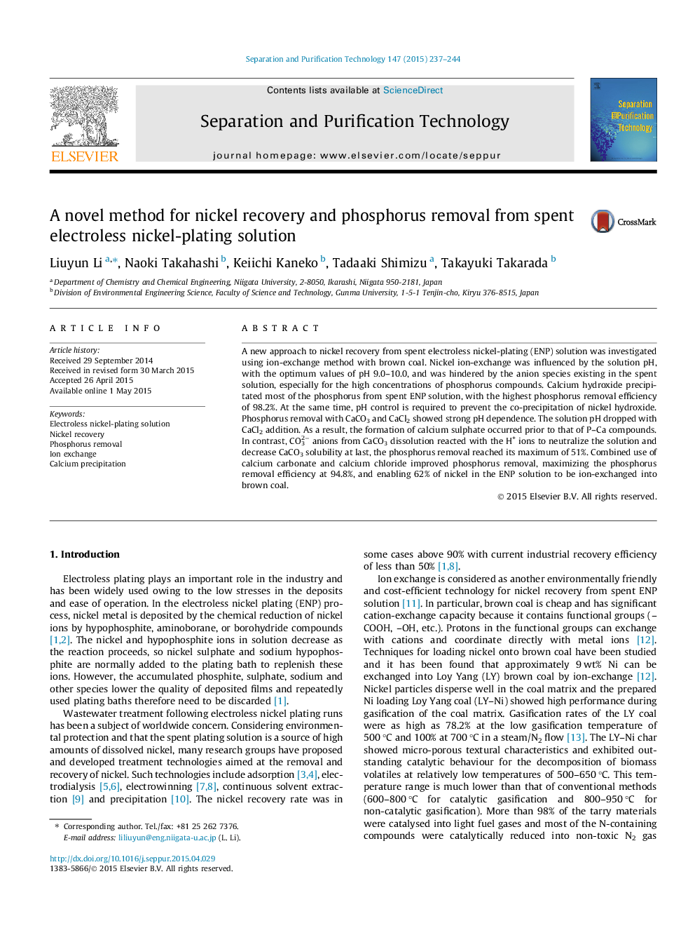 A novel method for nickel recovery and phosphorus removal from spent electroless nickel-plating solution