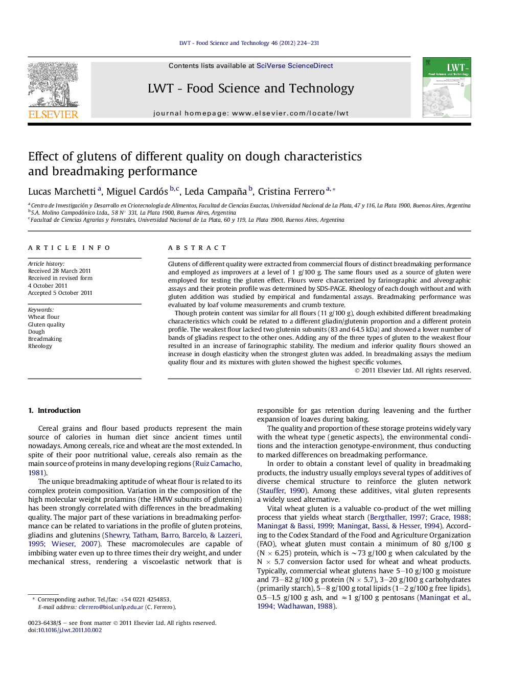 Effect of glutens of different quality on dough characteristics and breadmaking performance