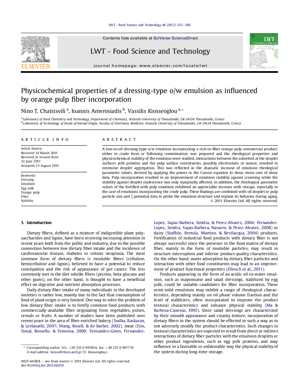 Physicochemical properties of a dressing-type o/w emulsion as influenced by orange pulp fiber incorporation