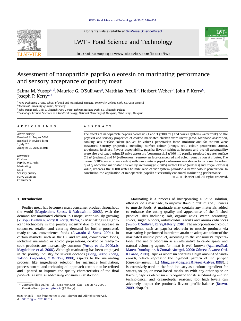 Assessment of nanoparticle paprika oleoresin on marinating performance and sensory acceptance of poultry meat