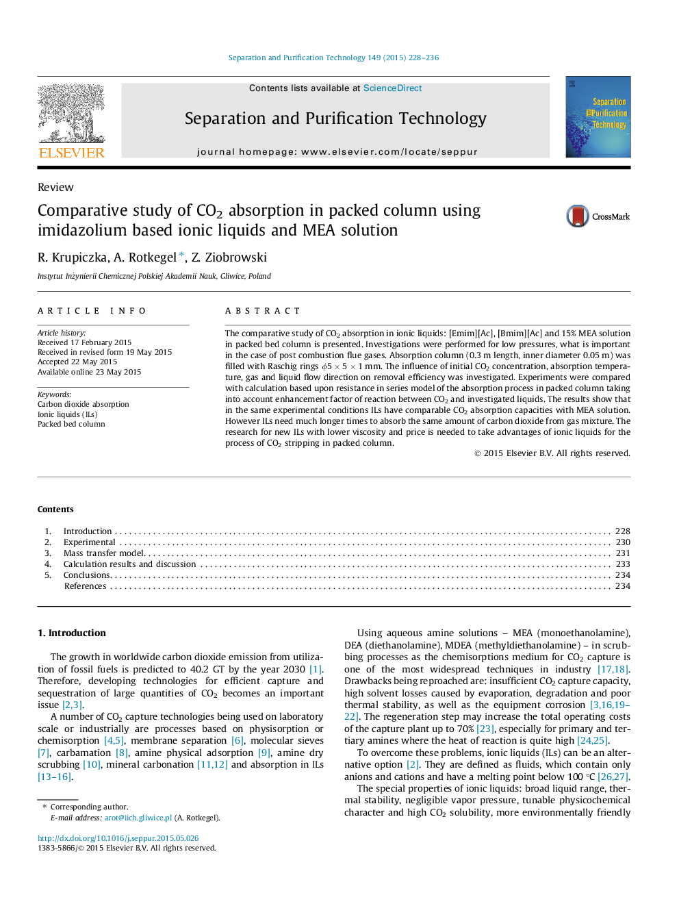 Comparative study of CO2 absorption in packed column using imidazolium based ionic liquids and MEA solution