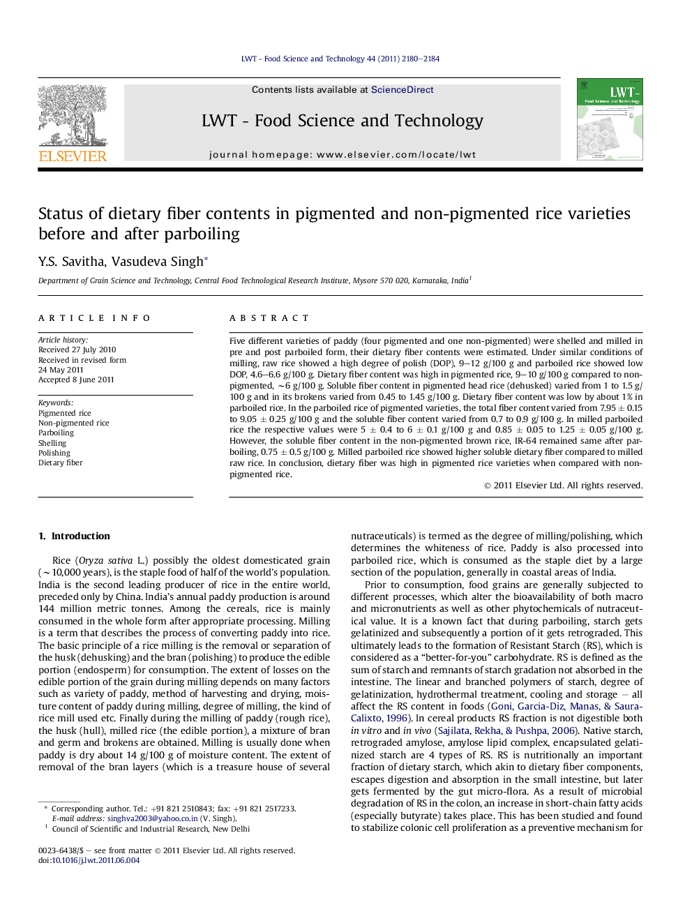 Status of dietary fiber contents in pigmented and non-pigmented rice varieties before and after parboiling