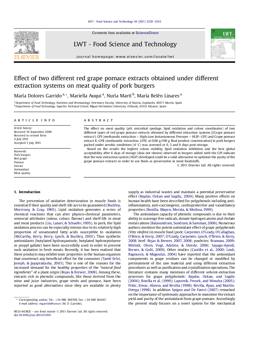 Effect of two different red grape pomace extracts obtained under different extraction systems on meat quality of pork burgers