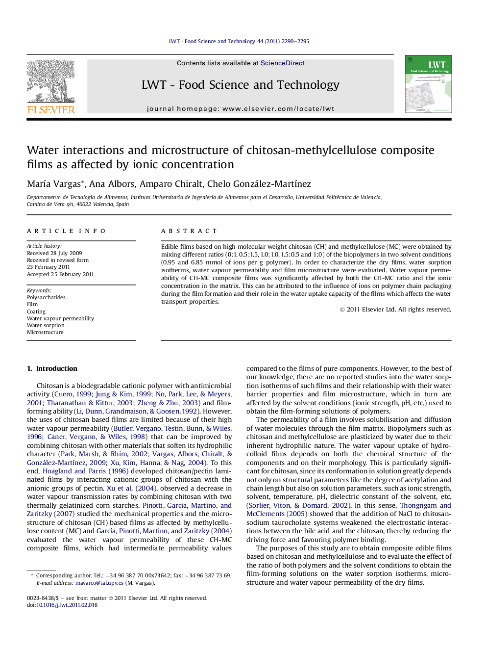 Water interactions and microstructure of chitosan-methylcellulose composite films as affected by ionic concentration