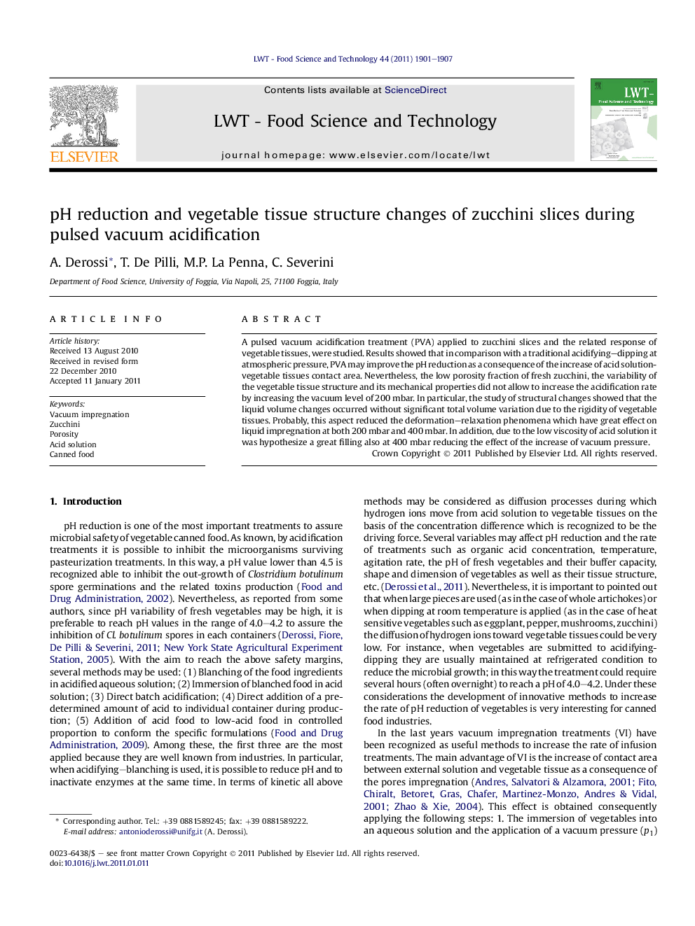 pH reduction and vegetable tissue structure changes of zucchini slices during pulsed vacuum acidification