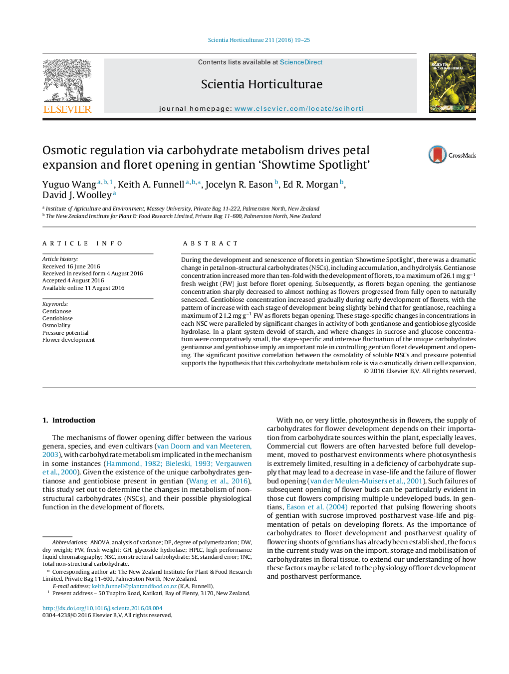 Osmotic regulation via carbohydrate metabolism drives petal expansion and floret opening in gentian 'Showtime Spotlight'