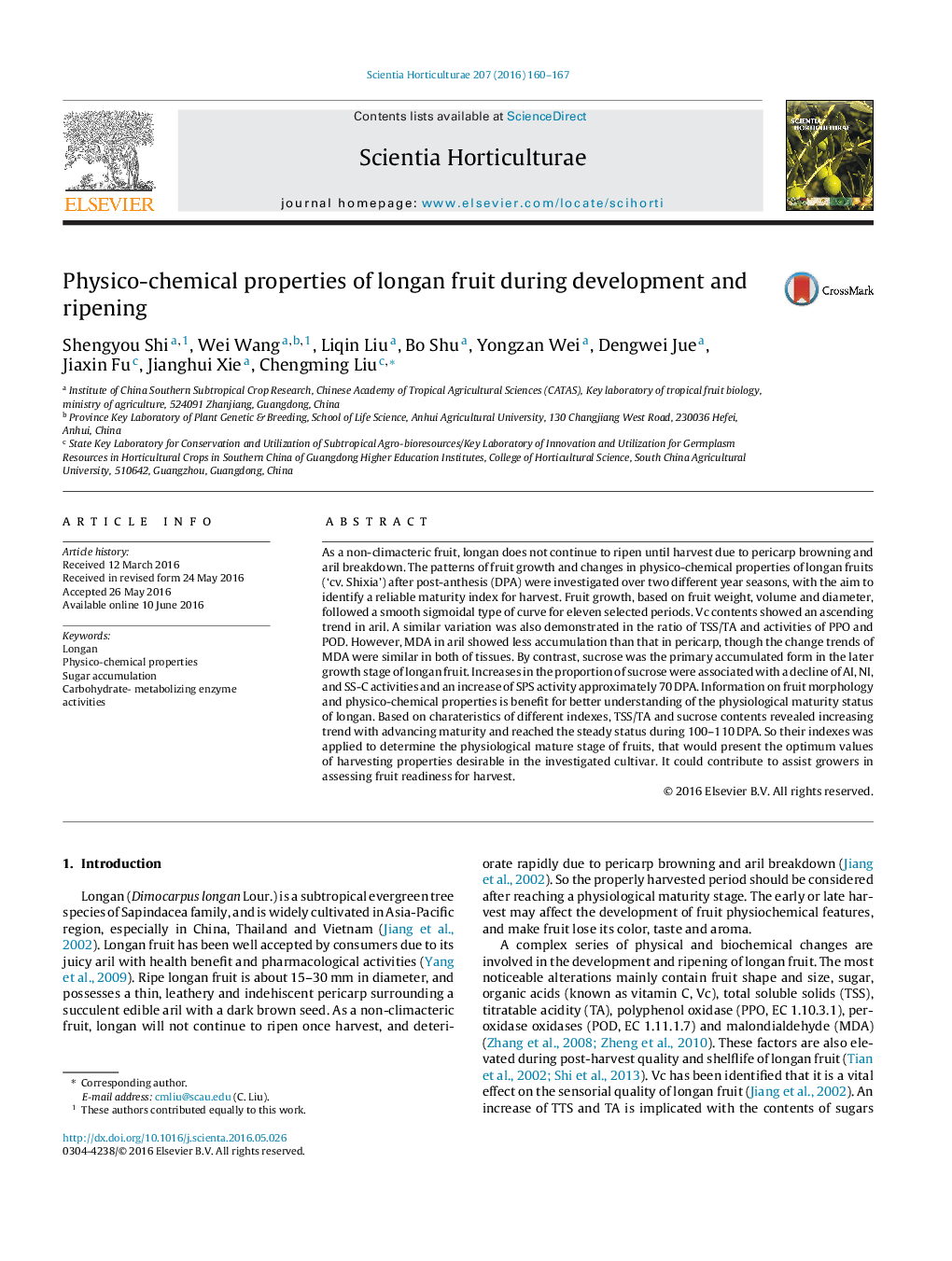 Physico-chemical properties of longan fruit during development and ripening