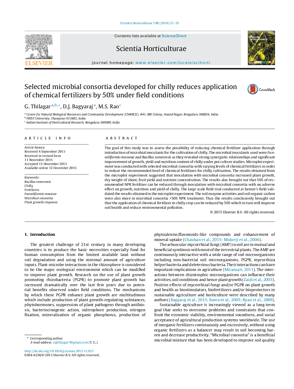 Selected microbial consortia developed for chilly reduces application of chemical fertilizers by 50% under field conditions