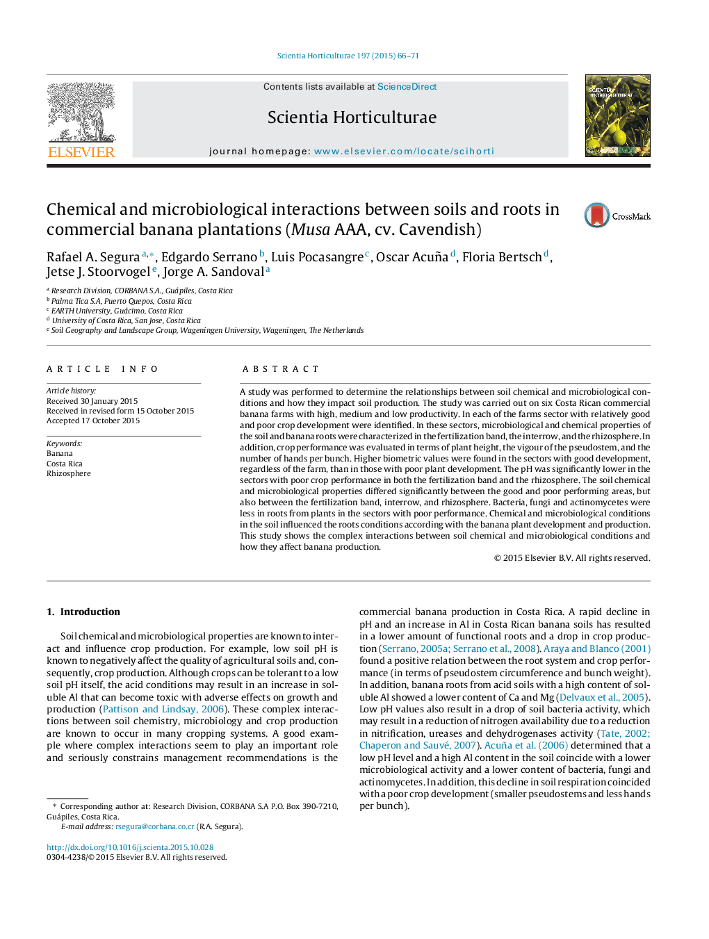 Chemical and microbiological interactions between soils and roots in commercial banana plantations (Musa AAA, cv. Cavendish)