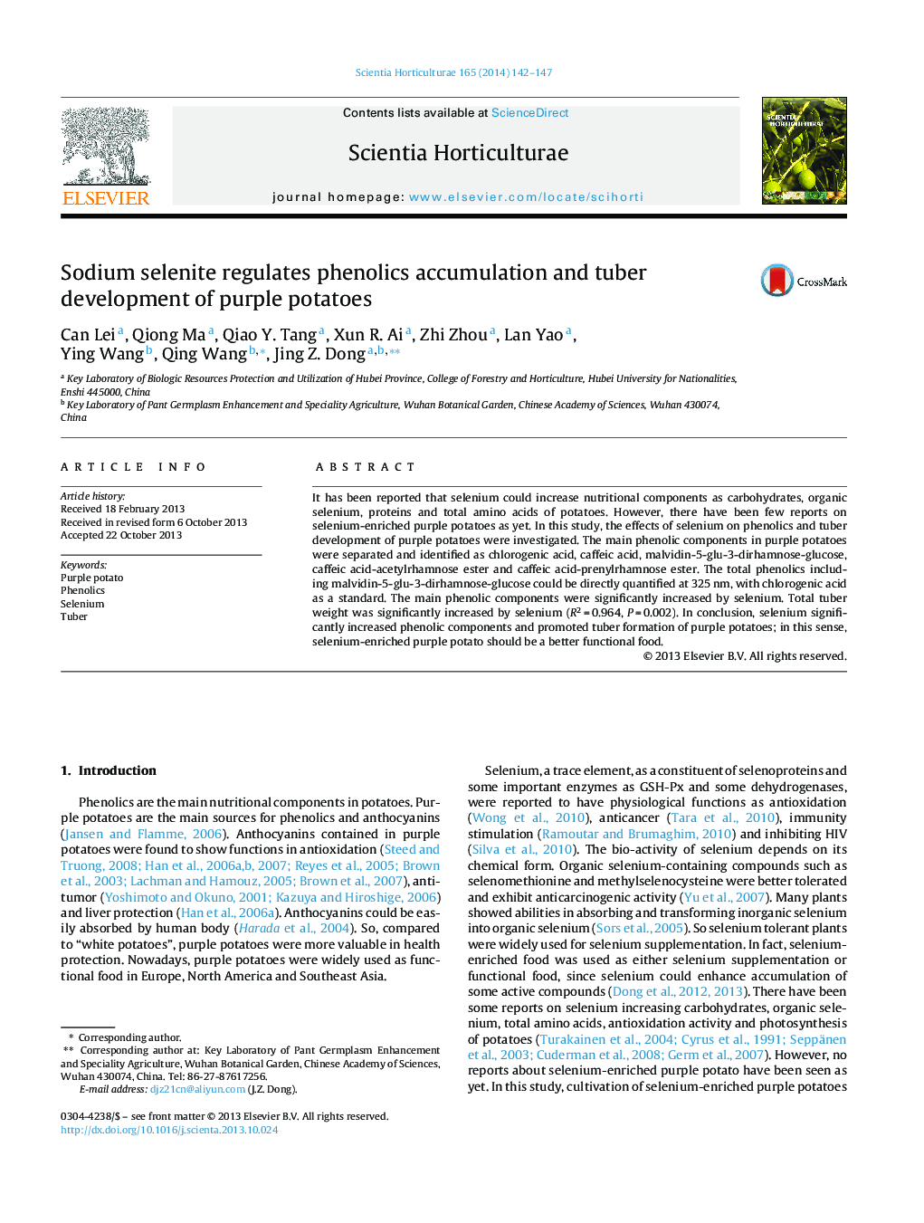 Sodium selenite regulates phenolics accumulation and tuber development of purple potatoes