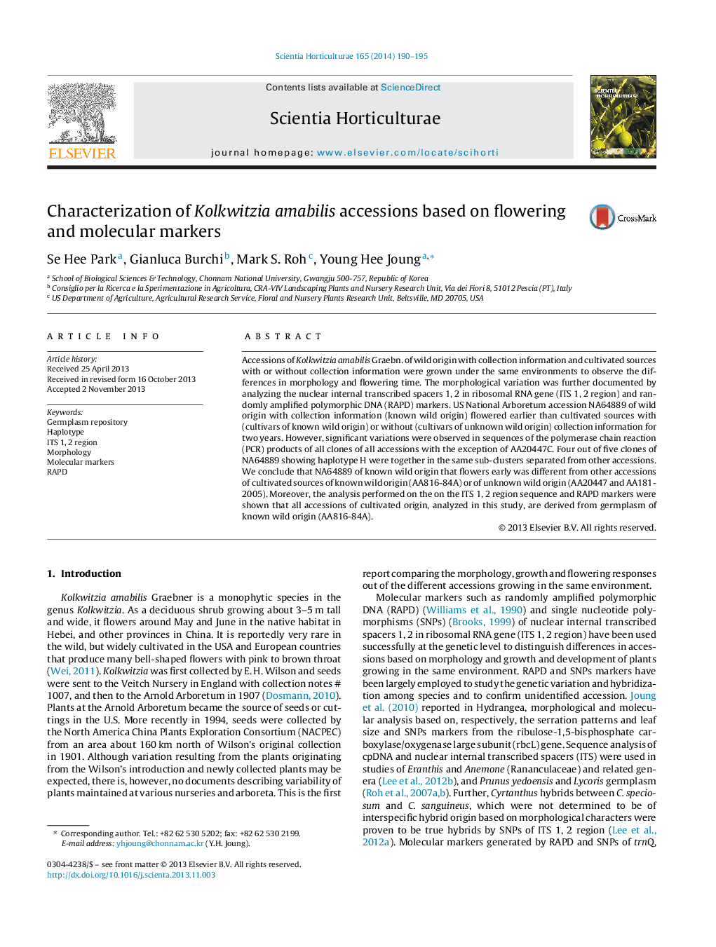 Characterization of Kolkwitzia amabilis accessions based on flowering and molecular markers