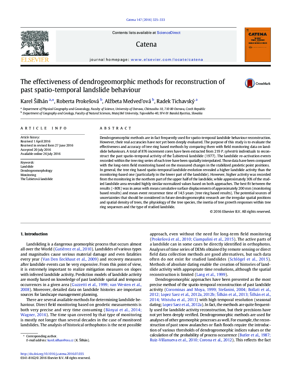 The effectiveness of dendrogeomorphic methods for reconstruction of past spatio-temporal landslide behaviour