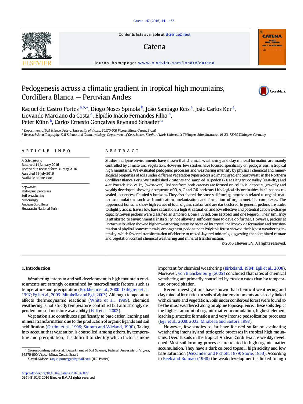 Pedogenesis across a climatic gradient in tropical high mountains, Cordillera Blanca - Peruvian Andes