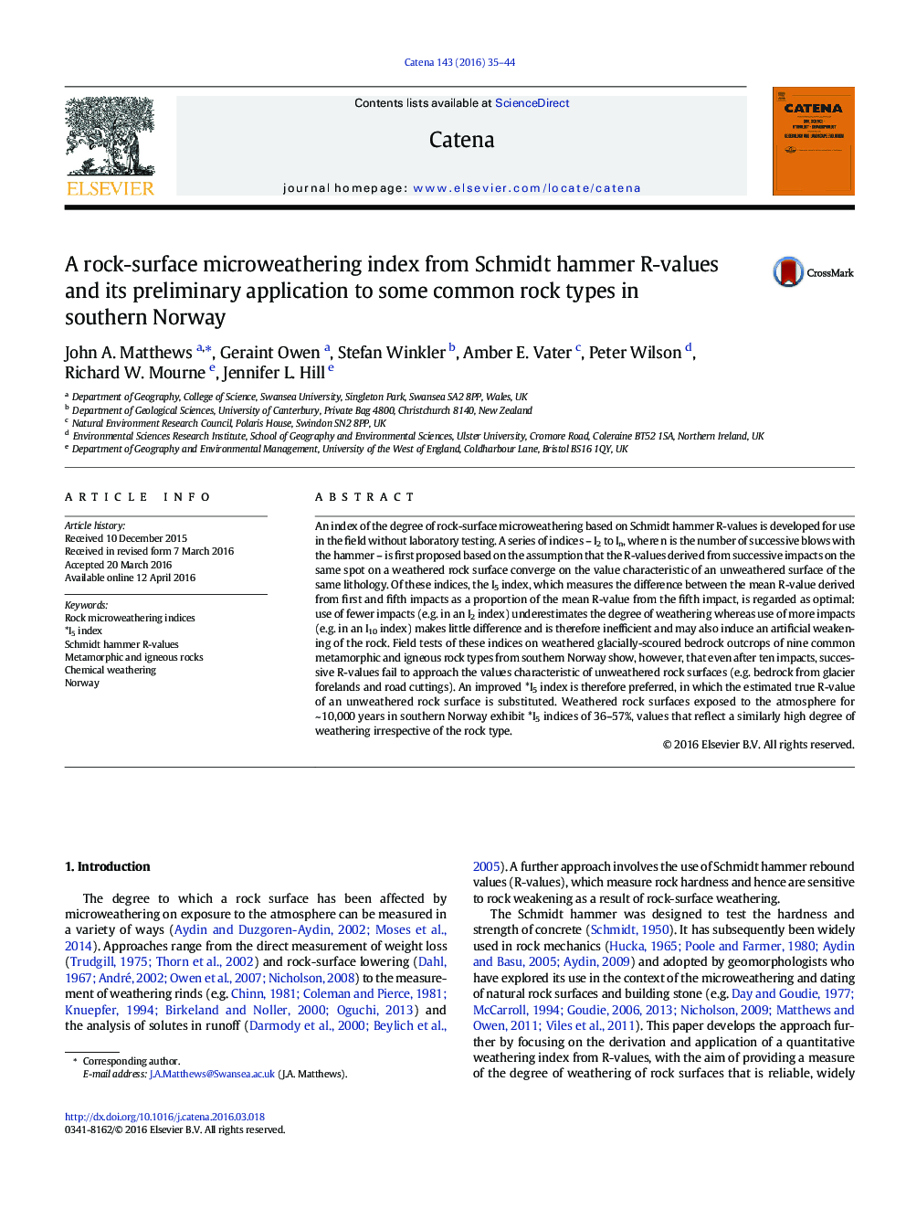 A rock-surface microweathering index from Schmidt hammer R-values and its preliminary application to some common rock types in southern Norway