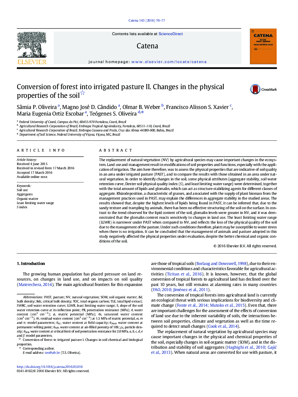 Conversion of forest into irrigated pasture II. Changes in the physical properties of the soil