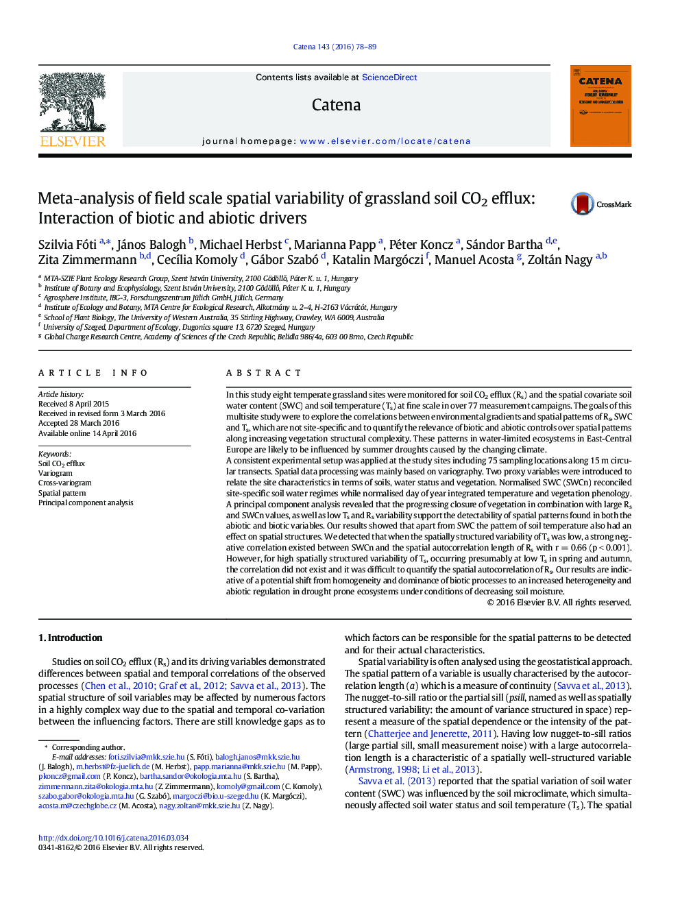 Meta-analysis of field scale spatial variability of grassland soil CO2 efflux: Interaction of biotic and abiotic drivers