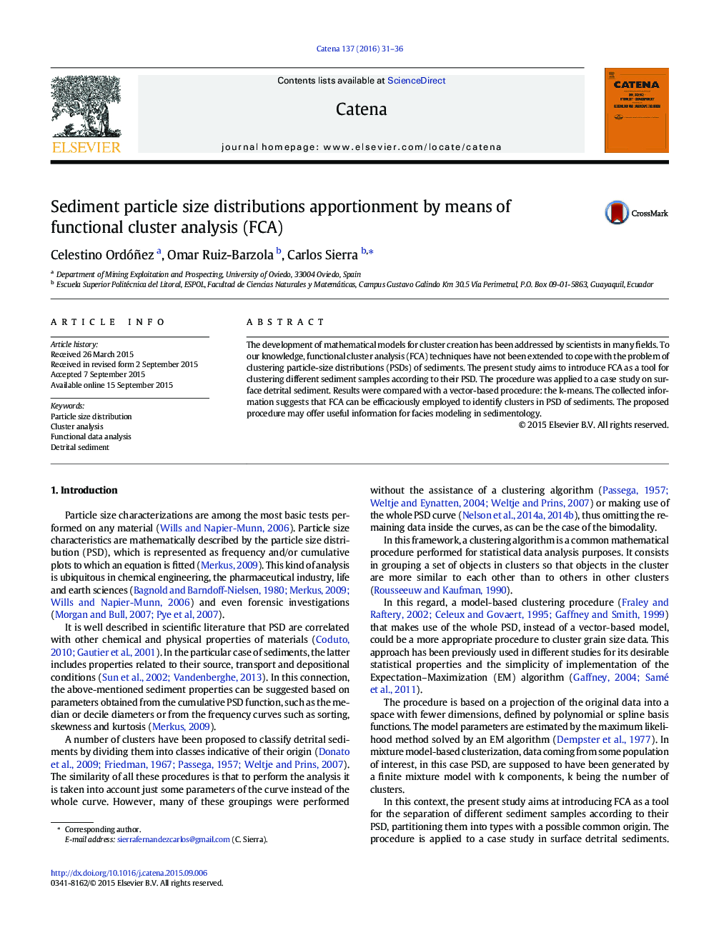 Sediment particle size distributions apportionment by means of functional cluster analysis (FCA)