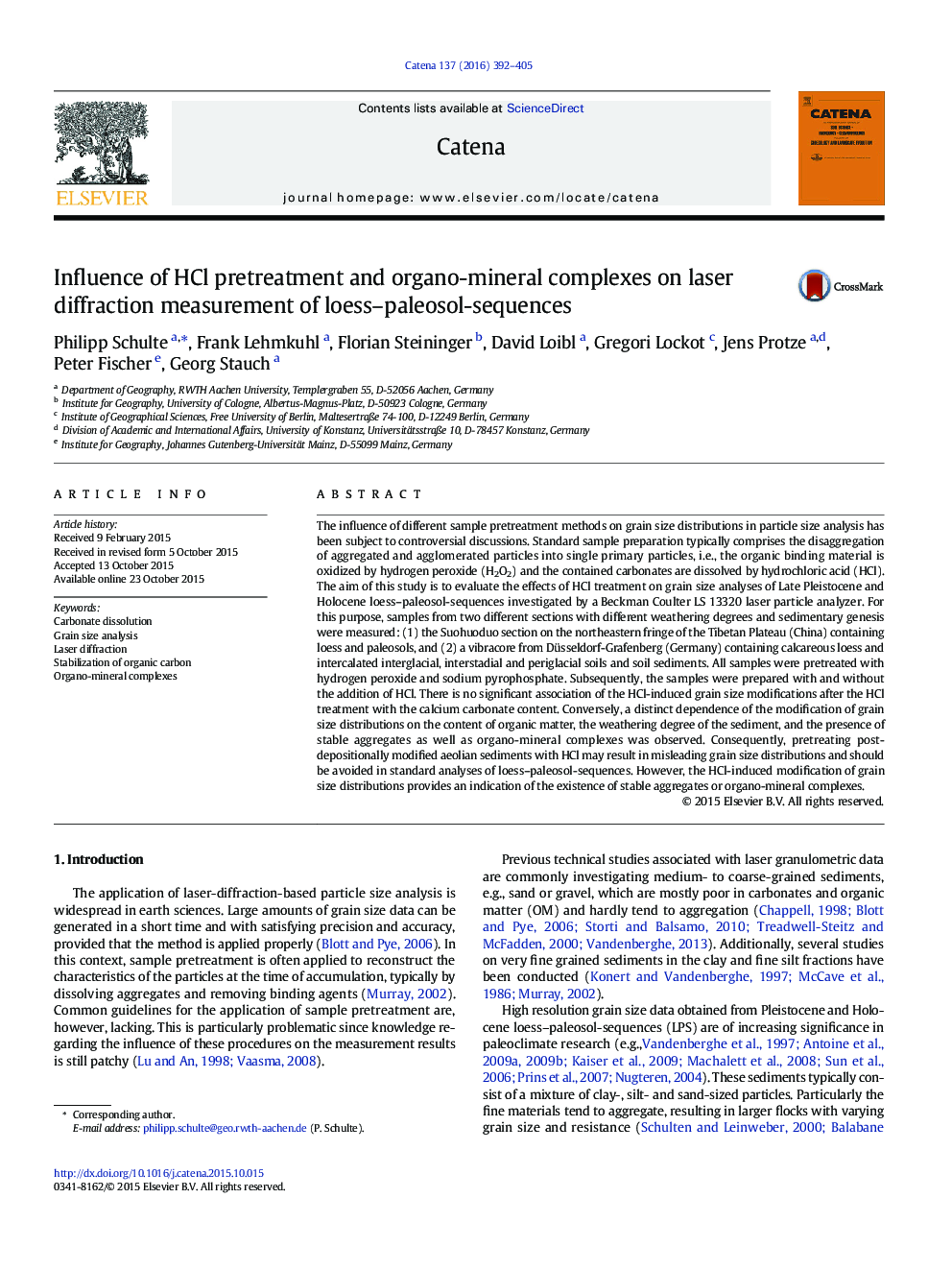 Influence of HCl pretreatment and organo-mineral complexes on laser diffraction measurement of loess-paleosol-sequences