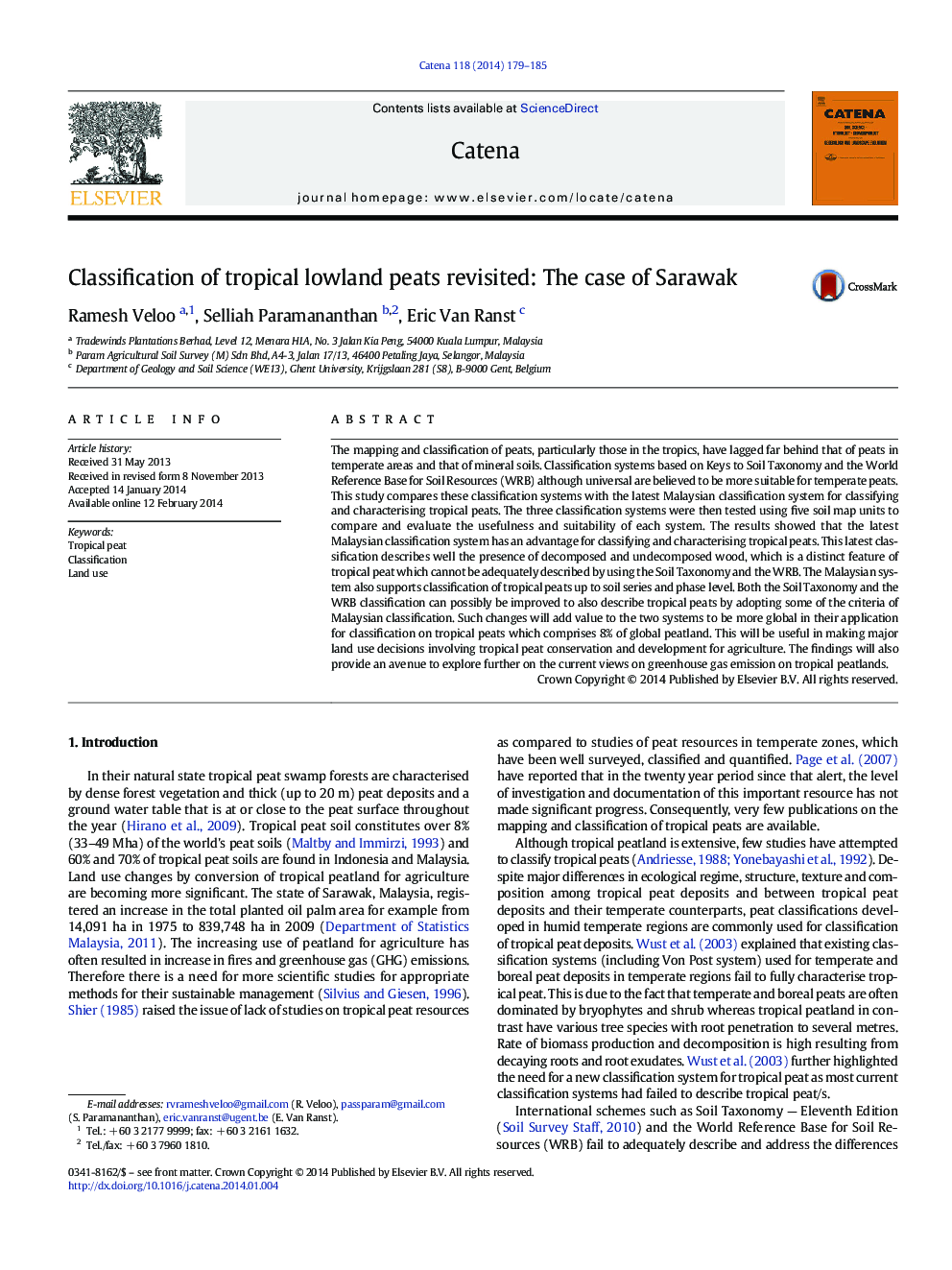 Classification of tropical lowland peats revisited: The case of Sarawak