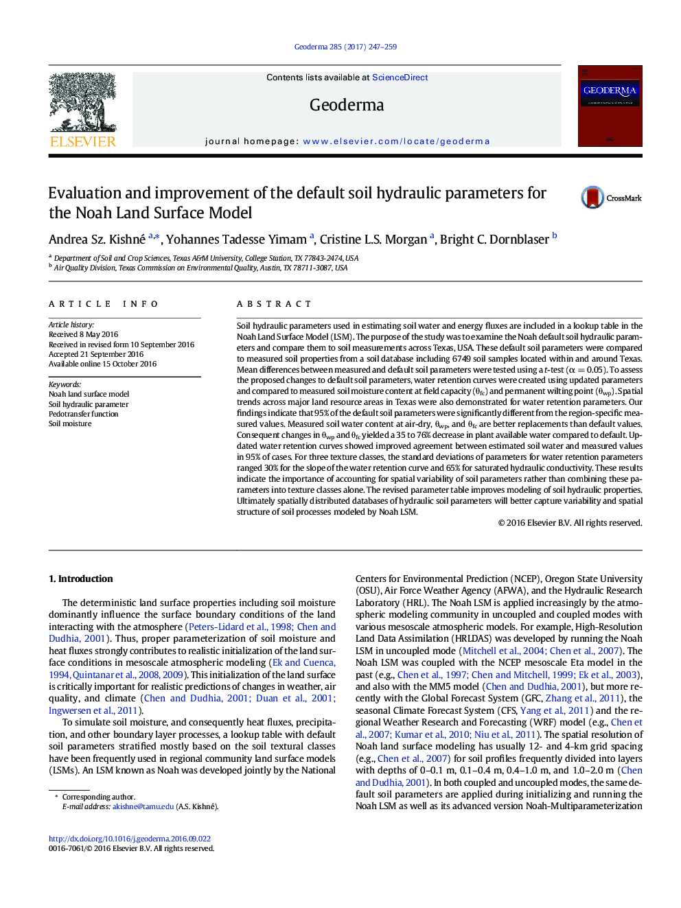 Evaluation and improvement of the default soil hydraulic parameters for the Noah Land Surface Model