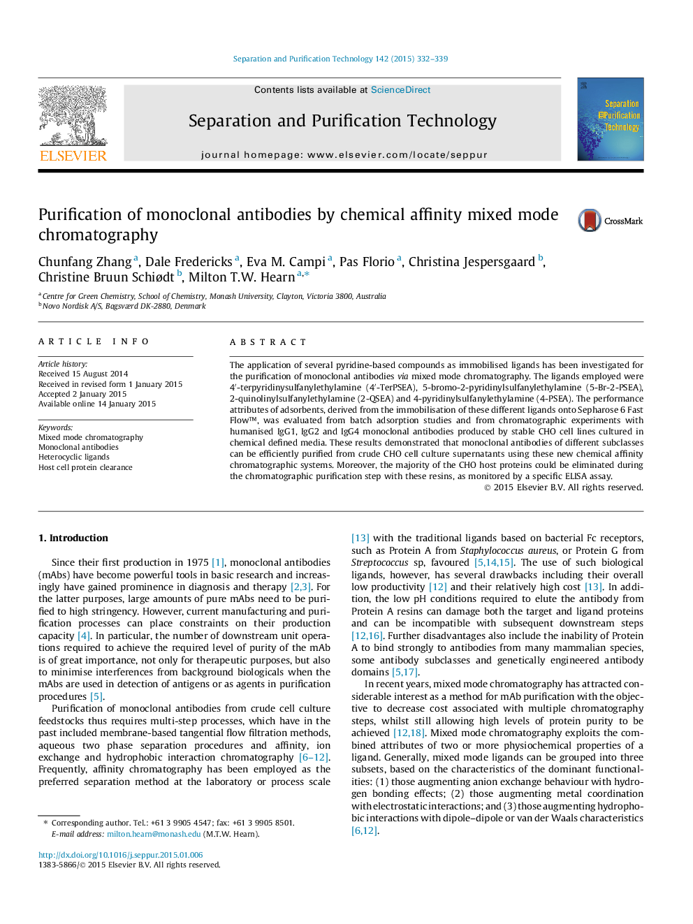 Purification of monoclonal antibodies by chemical affinity mixed mode chromatography