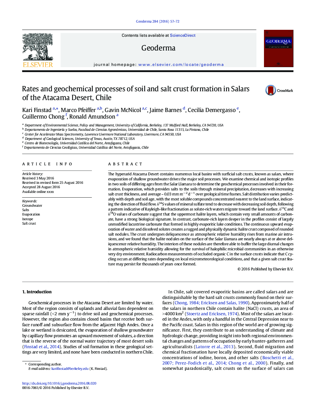 Rates and geochemical processes of soil and salt crust formation in Salars of the Atacama Desert, Chile