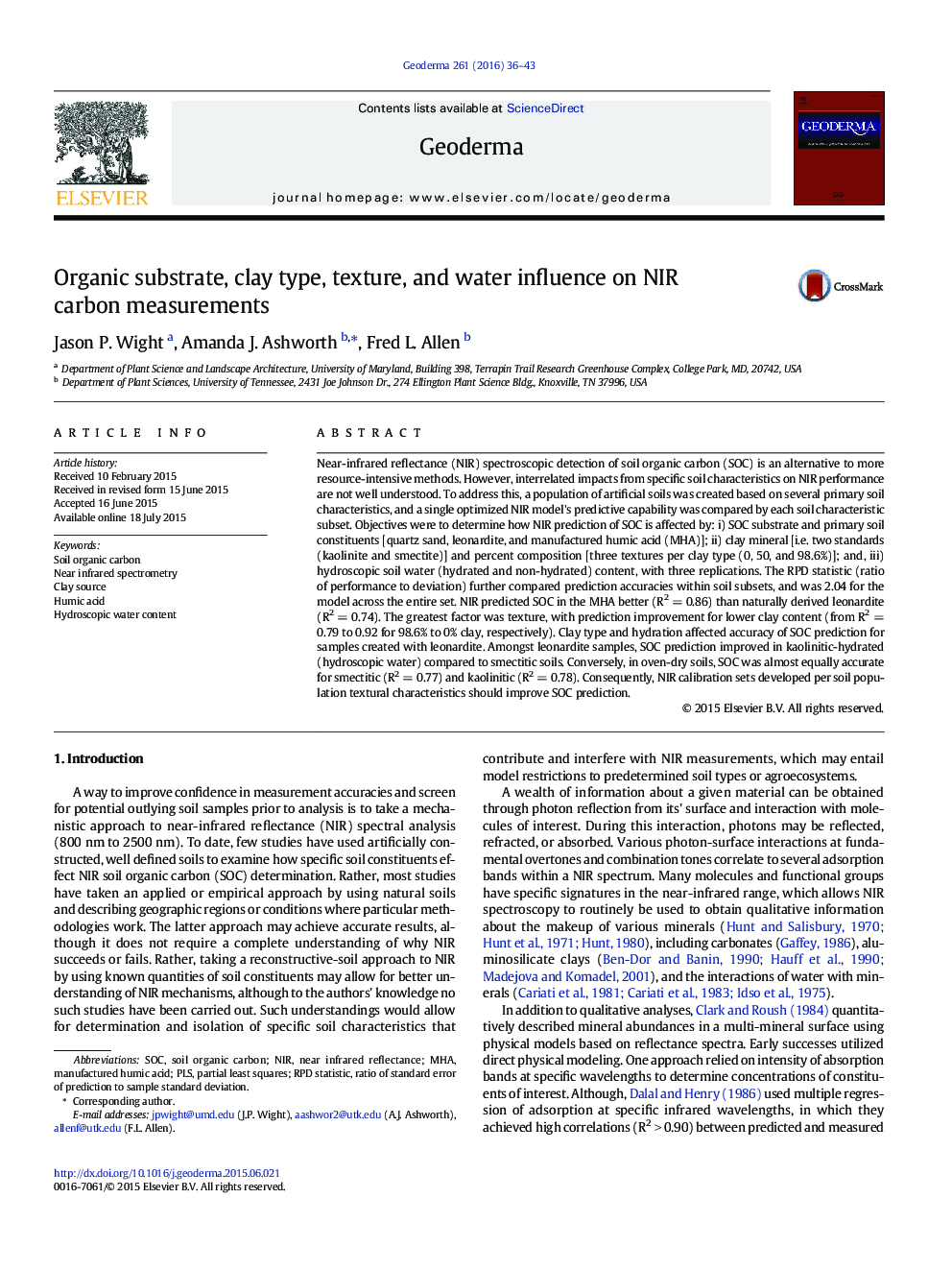 Organic substrate, clay type, texture, and water influence on NIR carbon measurements