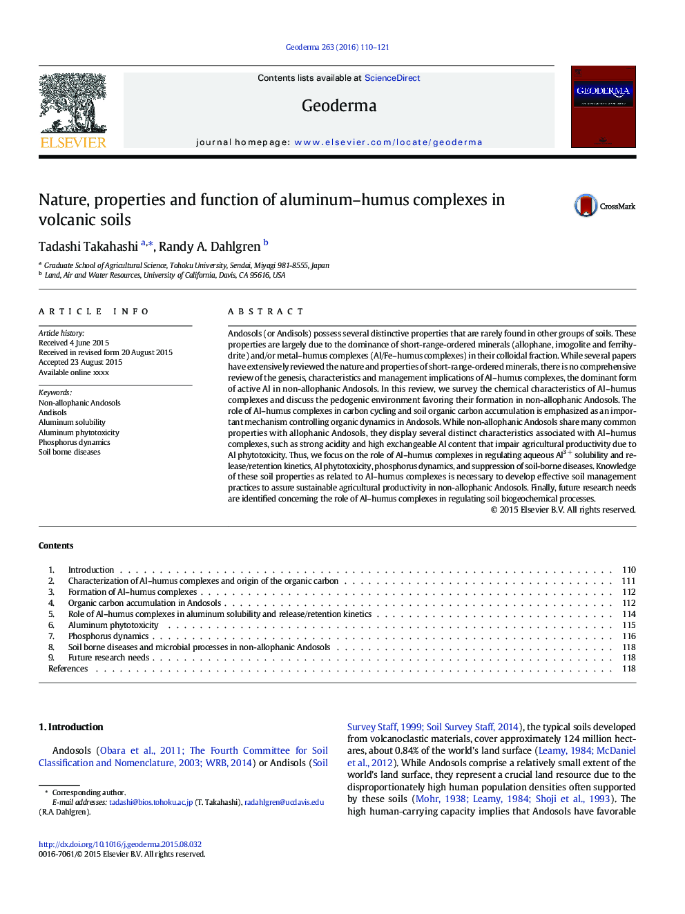 Nature, properties and function of aluminum-humus complexes in volcanic soils