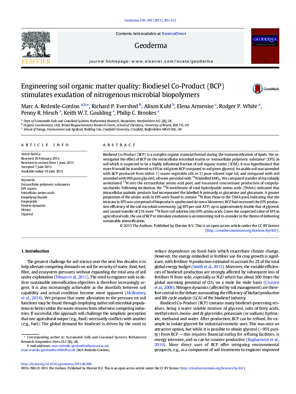 Engineering soil organic matter quality: Biodiesel Co-Product (BCP) stimulates exudation of nitrogenous microbial biopolymers