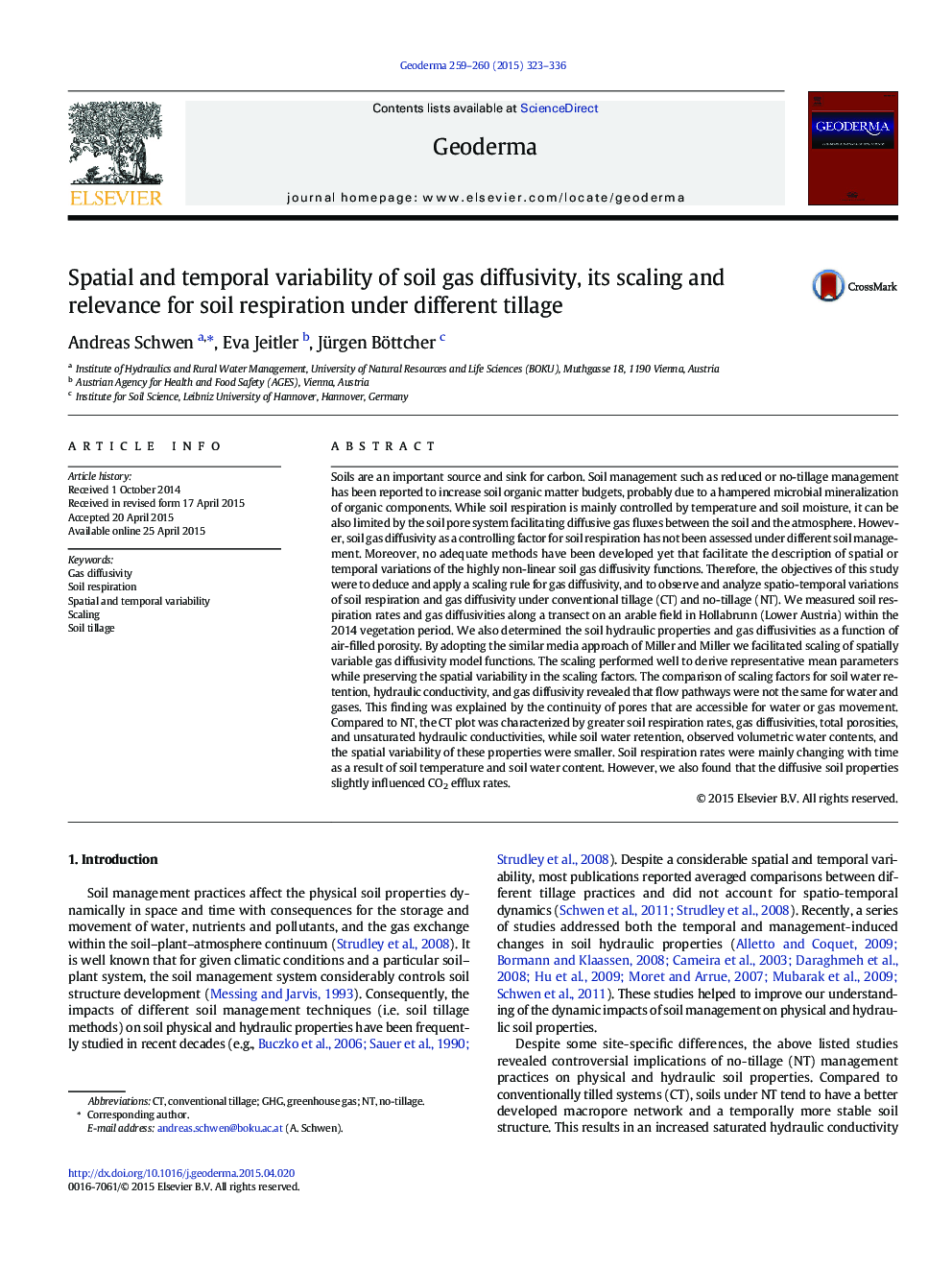 Spatial and temporal variability of soil gas diffusivity, its scaling and relevance for soil respiration under different tillage