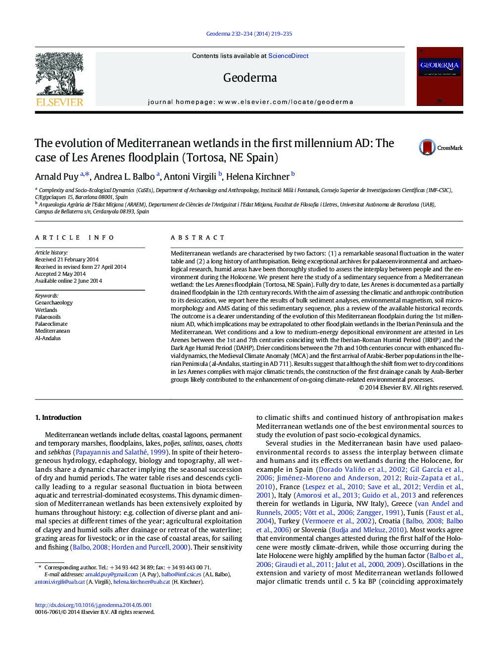 The evolution of Mediterranean wetlands in the first millennium AD: The case of Les Arenes floodplain (Tortosa, NE Spain)