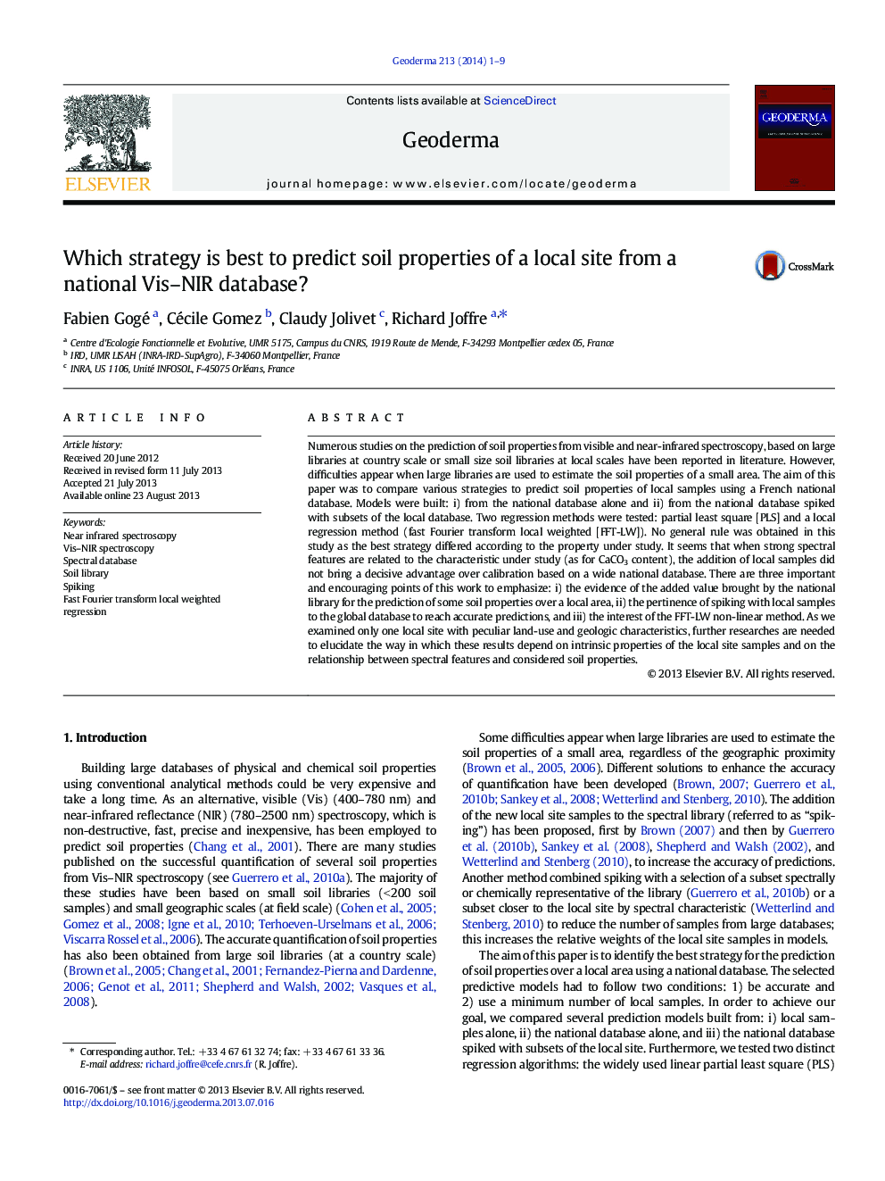 Which strategy is best to predict soil properties of a local site from a national Vis-NIR database?