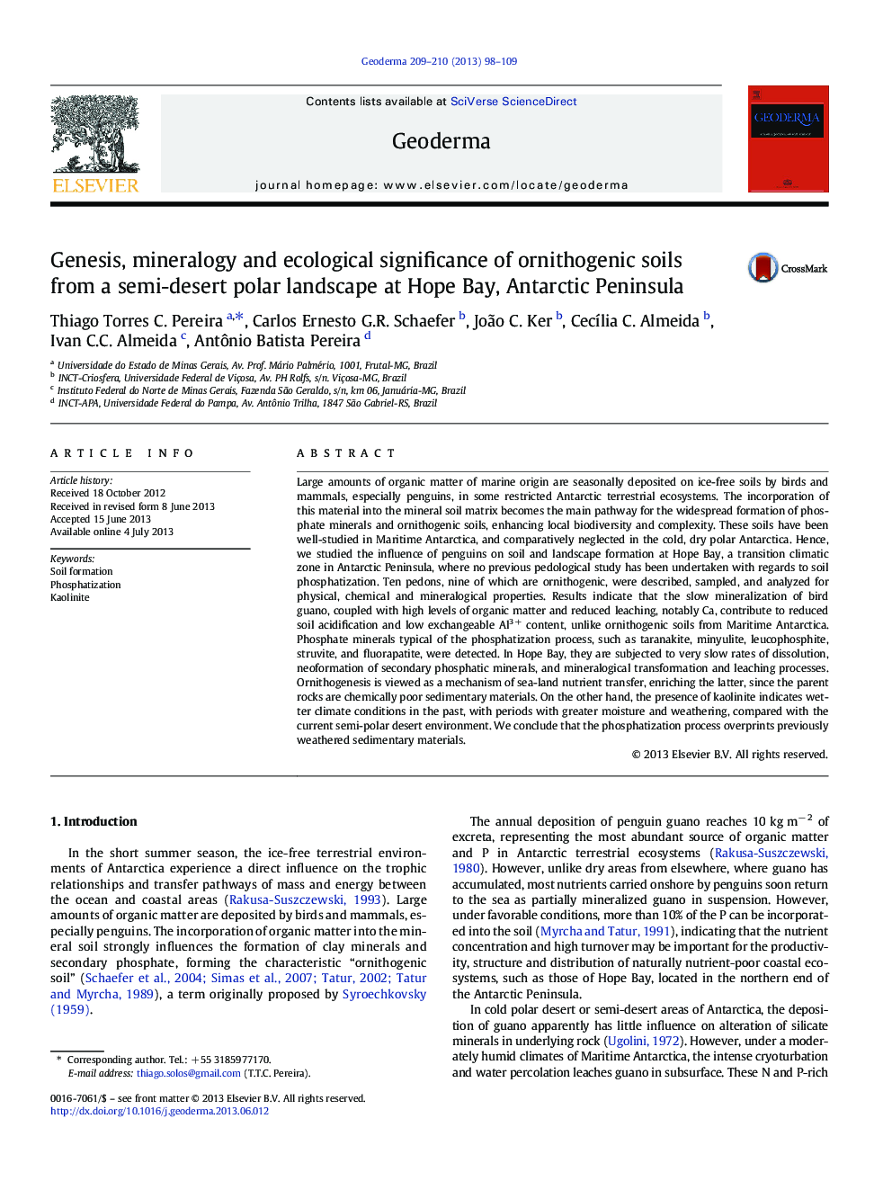 Genesis, mineralogy and ecological significance of ornithogenic soils from a semi-desert polar landscape at Hope Bay, Antarctic Peninsula