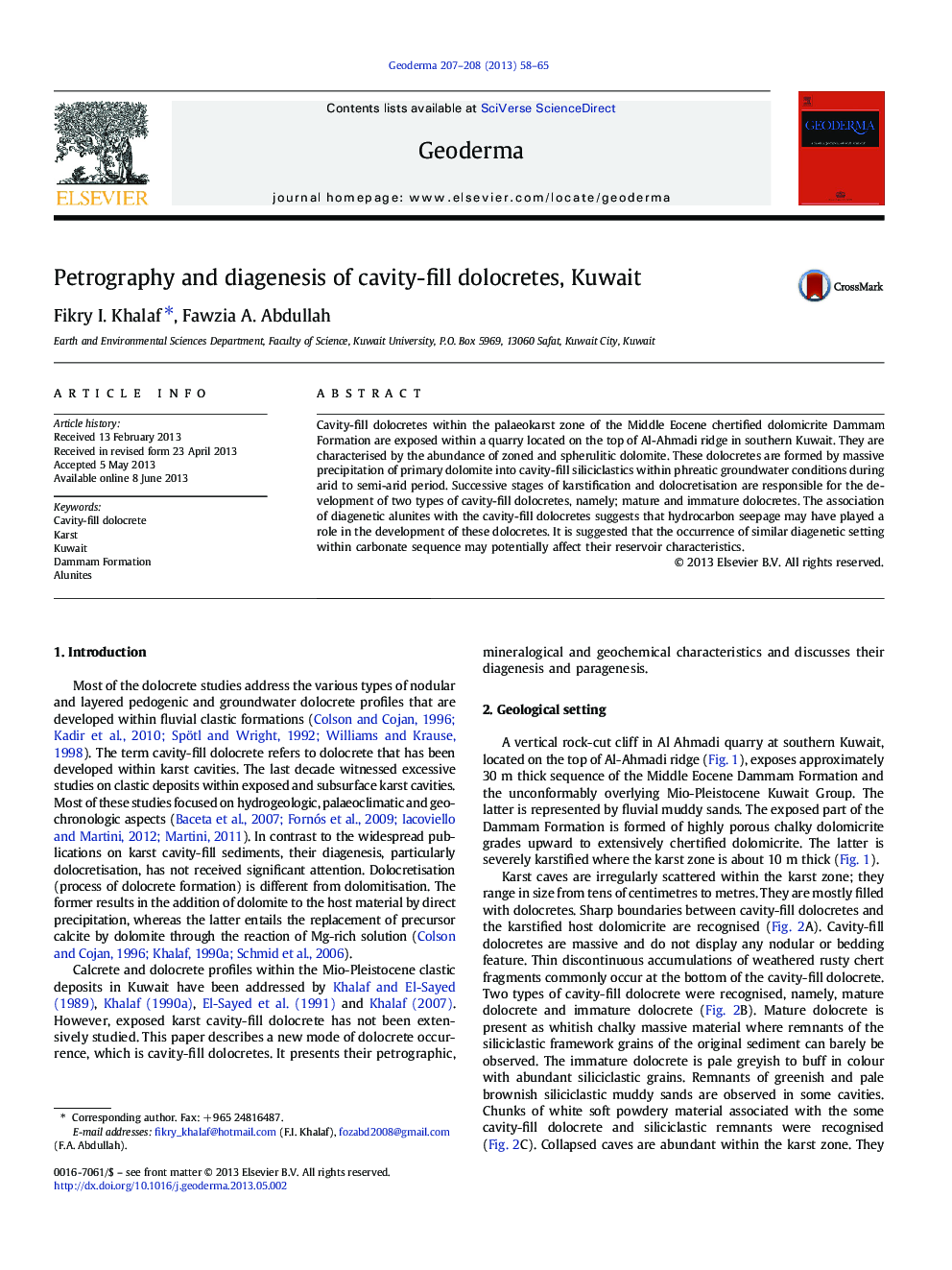 Petrography and diagenesis of cavity-fill dolocretes, Kuwait