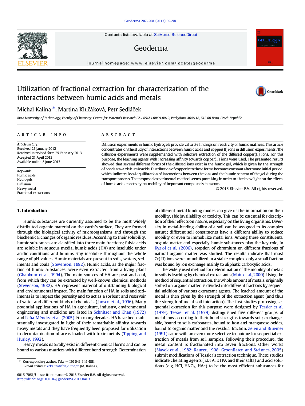 Utilization of fractional extraction for characterization of the interactions between humic acids and metals