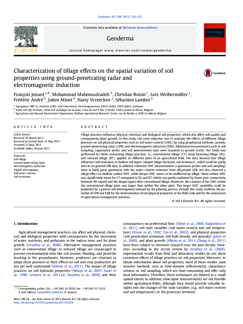 Characterization of tillage effects on the spatial variation of soil properties using ground-penetrating radar and electromagnetic induction