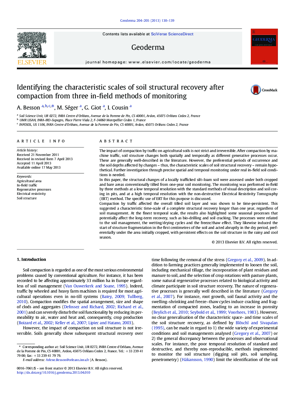 Identifying the characteristic scales of soil structural recovery after compaction from three in-field methods of monitoring