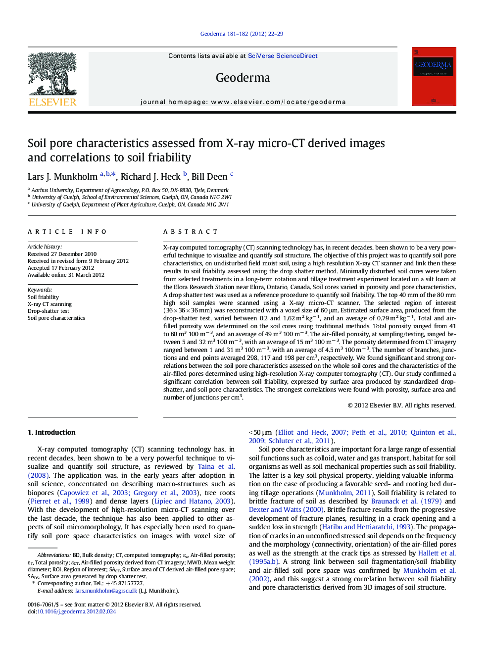 Soil pore characteristics assessed from X-ray micro-CT derived images and correlations to soil friability