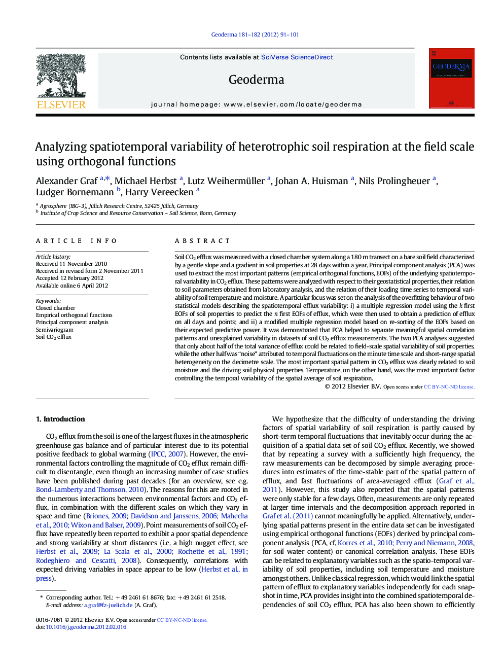 Analyzing spatiotemporal variability of heterotrophic soil respiration at the field scale using orthogonal functions