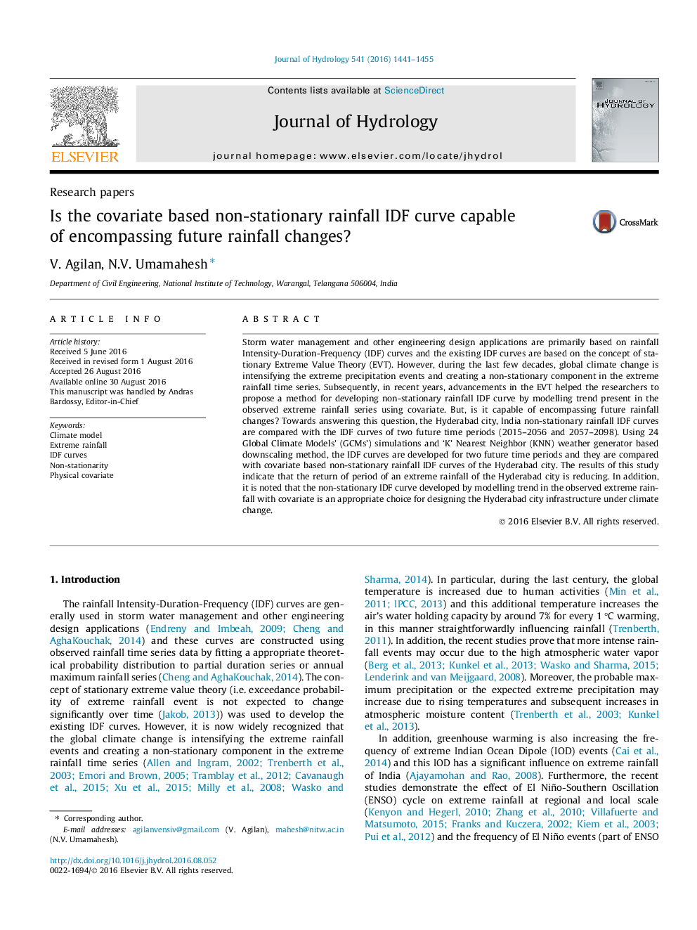 Research papersIs the covariate based non-stationary rainfall IDF curve capable of encompassing future rainfall changes?