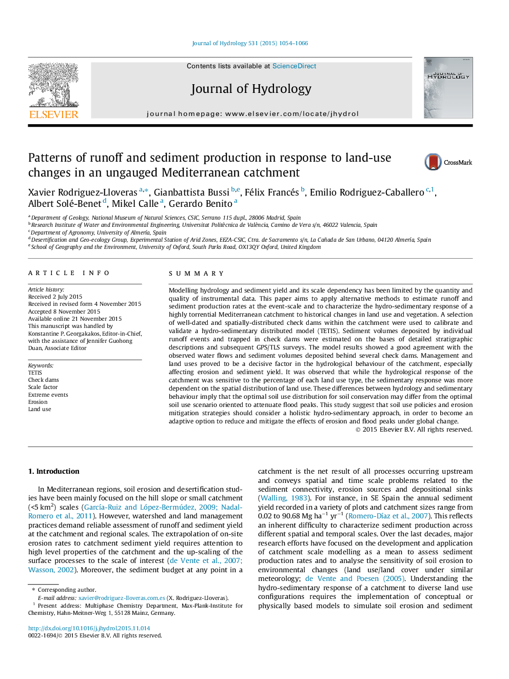 Patterns of runoff and sediment production in response to land-use changes in an ungauged Mediterranean catchment