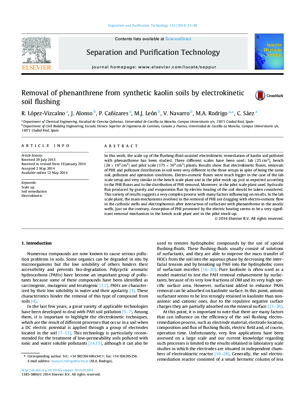 Removal of phenanthrene from synthetic kaolin soils by electrokinetic soil flushing